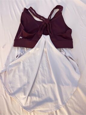 Burgundy Strappy Sports Bra with White Draped Back